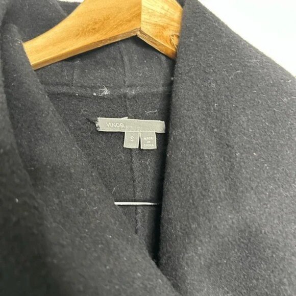 Vince Black Leather-Sleeve Shawl Collar Wool Coat, M - Picture 4 of 6